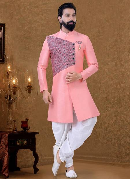 Baby Pink Colour Ethnic Wear Cotton Mens Indo Western Collection KS 1564